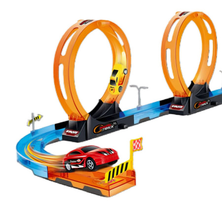 Tor Wyścigowy Samochodowy Pull Back Dla Dzieci 416 cm + 4 Samochody