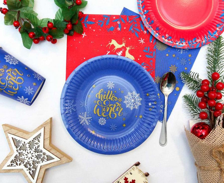 Talerzyki 18 cm + Kubeczki 250 ml Papierowe Świąteczne Hello Winter GODAN