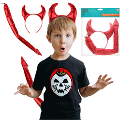 Strój Czerwony Diabełek Zestaw Opaska + Muszka + Ogon Na Halloween GODAN