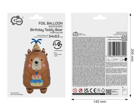 Balon Foliowy Urodzinowy Miś Z Czapeczką Na Przyjęcie Imprezę 34x63 cm