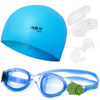Okularki Pływackie Na Basen ANTI-FOG + Czepek Silikonowy Kąpielowy + Zatyczki Do Uszu