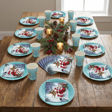 Zastawa Stołowa 12xKubeczki + 12xTalerzyki Na Święta Renifer + 20 Serwetek