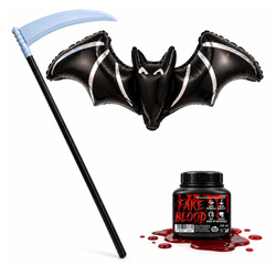 Kosa Śmierci 102 cm Sztuczna Krew 250ml Balon Nietoperz Zestaw Na Halloween