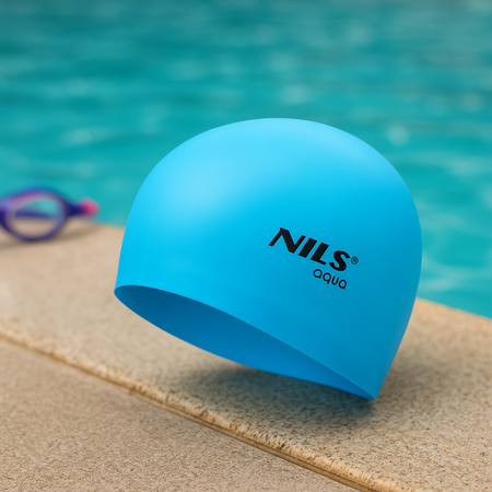 Czepek Pływacki Silikonowy Kąpielowy Na Basen Niebieski Uniwersalny NILS