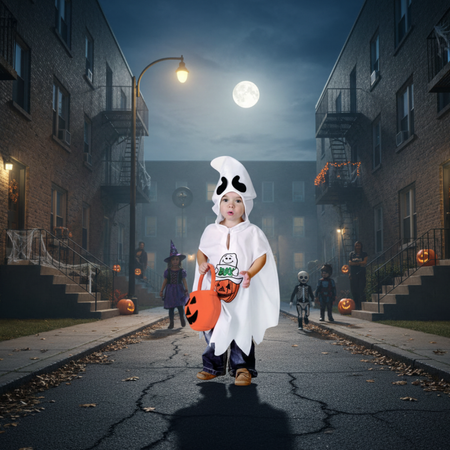 Kostium Przebranie Strój Ducha Peleryna Z Kapturem + Torebka Dynia 92/104cm