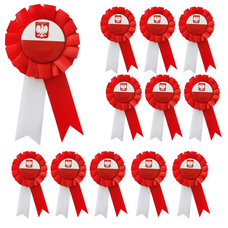 Kotylion Narodowy Biało-Czerwony Flaga Godło Orzeł POLSKA GODAN 12 szt.