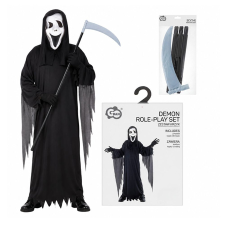 Strój Krzyk Na Halloween Dla Dziecka Duch Kostium 120/130 cm + Kosa 102 cm