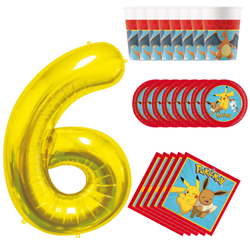 8xKubeczki + 8xTalerzyki +20xSerwetki Pokemon + Balon Foliowy Cyfra 6 85 cm