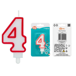 Świeczka Urodzinowa Dekoracyjna Na Tort Cyfra 4 Czerwony Kontur 1 szt.