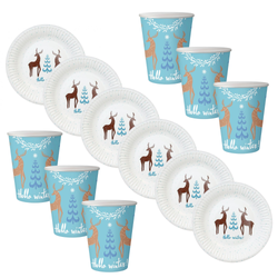 Kubeczki 250 ml + Talerzyki Zastawa Stołowa Jednorazowa Na Święta Renifer
