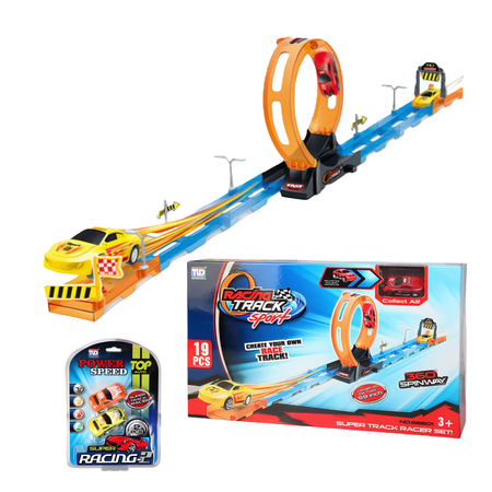 Tor Wyścigowy Samochodowy Pull Back Dla Dzieci 150 cm + 3 Samochody TLD