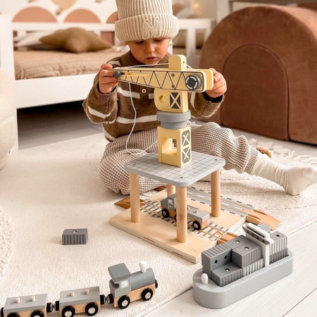 Dźwig Portowy Ruchomy Z Magnetyczną Wciągarką Zabawka Edukacyjna Dla Dzieci