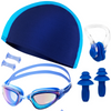 Niebieski  Zestaw Pływacki Na Basen Czepek + Okulary + Zatyczki Na Uszy i Nos