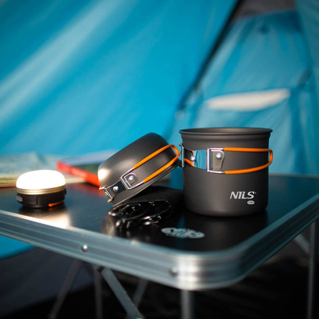 NILS Menażka Turystyczna Harcerska Wojskowa Garnek Z Przykrywką + Sztućce