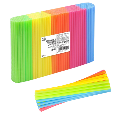 Słomki Plastikowe Kolorowe Wielokrotnego Użytku Do Picia 24 cm 250 szt.