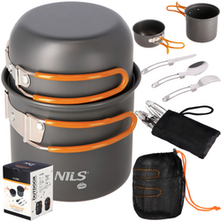 NILS Menażka Turystyczna Harcerska Wojskowa Garnek Z Przykrywką + Sztućce