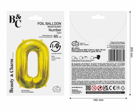 Balon Foliowy Na Urodziny Rocznicę Dekoracja Cyfra 0 Złota 85 cm Na Hel