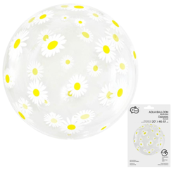Balon Okrągły Foliowy Kryształowy Przezroczysty Stokrotki Aqua GODAN 20"
