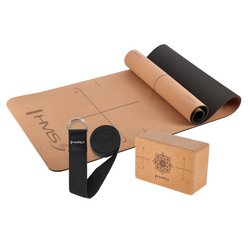 Mata Korkowa Antypoślizgowa Do Ćwiczeń Fitness + Kostka + Pasek Do Jogi