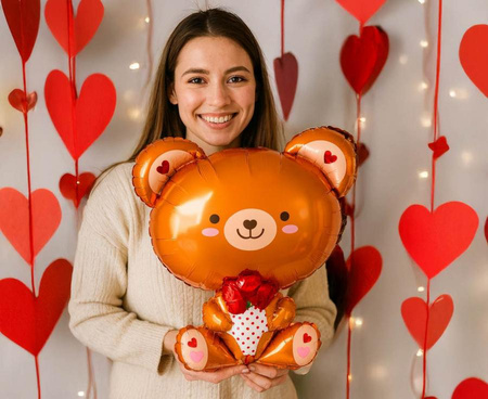 Balon Foliowy Miś Z Różą Dekoracja Na Walentynki Przyjęcie Urodziny 51x48cm