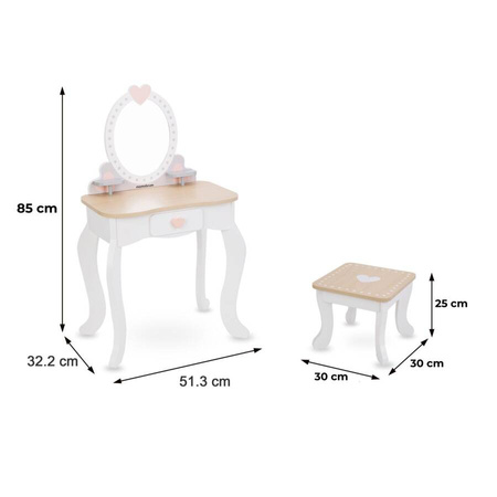 MAMABRUM Drewniana Toaletka Z Taboretem I Akcesoriami