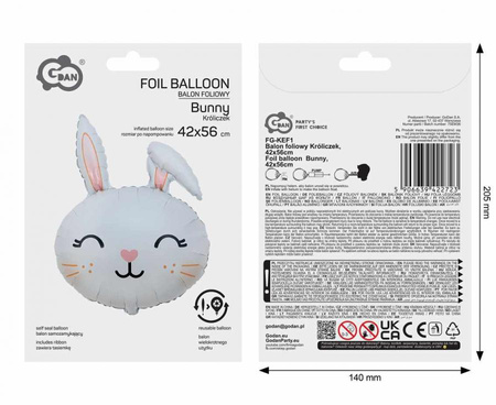 Balon Foliowy Króliczek Na Imprezę Przyjęcie Urodziny Dla Dziecka 42x56 cm
