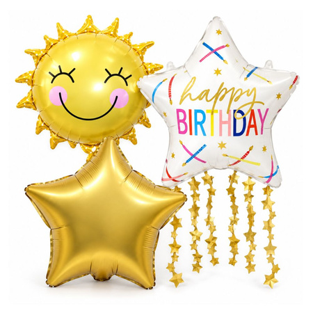 Balony Foliowe Słońce Gwiazdy Na Przyjęcie Urodziny Happy Birthday 3 szt.