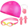 Różowy Zestaw Dla Dziewczynki Na Basen Czepek + Okularki Pływackie + Zatyczki Na Uszy i Nos