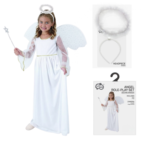 Strój Aniołka Przebranie Sukienka i Skrzydła Na Jasełka + Aureola GODAN