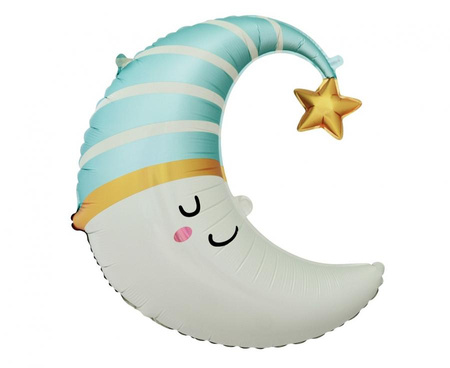 Balony Foliowe Księżyc Z Czapeczką Na Baby Shower 56x68 cm + Miś 52x68 cm