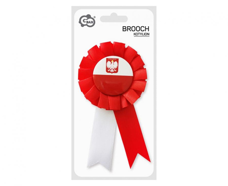 Kotylion Narodowy Biało-Czerwony Godło Orzeł POLSKA 20szt. + Flaga 150x90cm