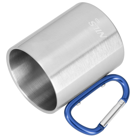 Kubek Turystyczny Stalowy Z Karabińczykiem Podróżny Kempingowy 300 ml NILS