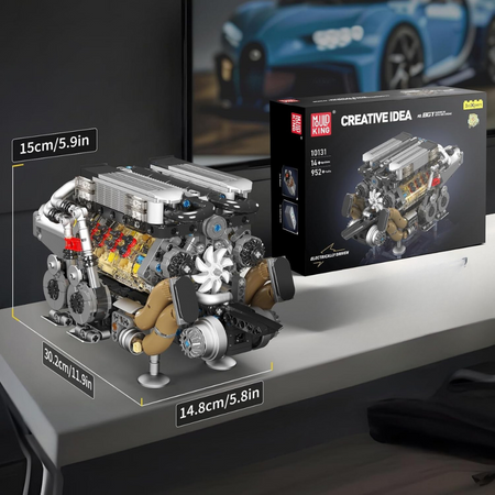 Klocki Konstrukcyjne Silnik Samochodowy W16 952 Elementy MOULD KING