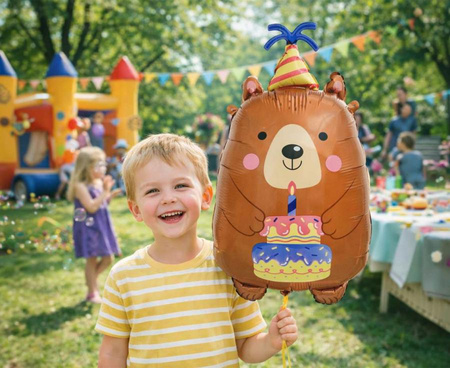 Balon Foliowy Urodzinowy Miś Z Czapeczką Na Przyjęcie Imprezę 34x63 cm