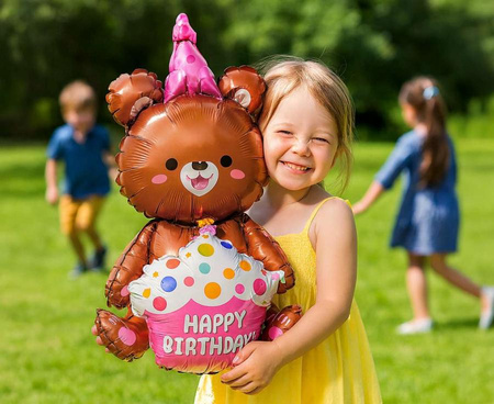 Balon Foliowy Miś Z Tortem Urodzinowym Na Urodziny Przyjęcie GODAN 58x42cm