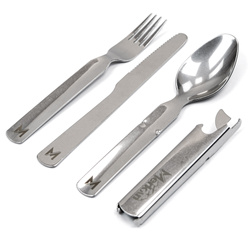 MERKAN Zestaw Sztućców Turystycznych Ze Stali Nierdzewnej 3w1 + Otwieracz
