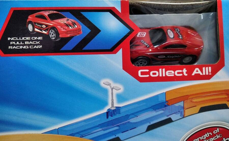 Tor Wyścigowy Samochodowy Pull Back Dla Dzieci 230 cm + 3 Autka