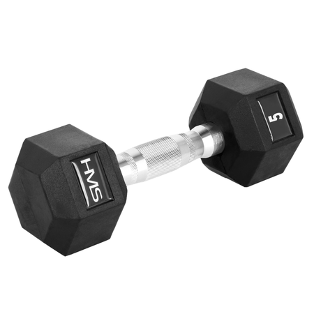 Hantla Ciężarek Gumowany Do Ćwiczeń Treningu Siłowego HEX PRO 5 kg HMS