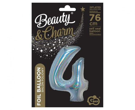 Balon Foliowy Na Urodziny Jubileusze Holograficzna Srebrna GODAN Cyfra 4