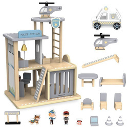 Drewniany Komisariat Policji Z Akcesoriami MAMABRUM