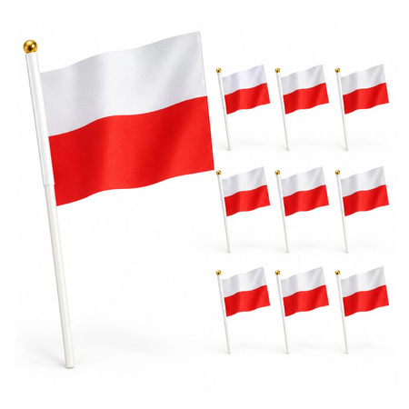 Flaga Polski 14x21 cm Na 11 Listopada Patriotyczna Z Patyczkiem 10 szt.