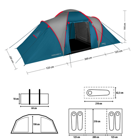 Namiot Kempingowy Turystyczny 4 Osobowy Wodoodporny Filtr UV + Pokrowiec