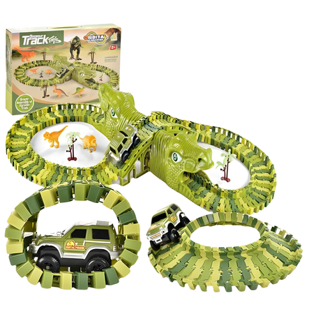 Tor Wyścigowy Samochodowy Dinozaury Tunele + Autko 140 Elementów Dla Dzieci