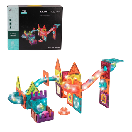 Klocki Magnetyczne Konstrukcyjne ŚwiecącyTor Zestaw Dla Dzieci 75 el.