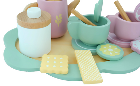 MERKAN Drewniany Zestaw Do Herbaty Czajnik Filiżanki + Tacka