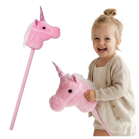 Hobby Horse Jednorożec Konik Na Patyku Kiju Do Skakania Z Grzywą Różowy
