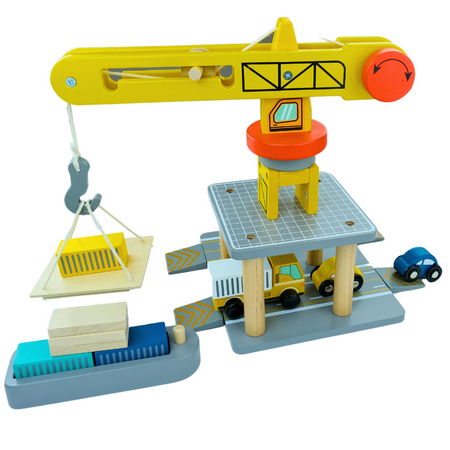 MERKAN Drewniany Plac Budowy Z Dużym Ruchomym Dźwigiem I Pojazdami Żuraw Wieżowy