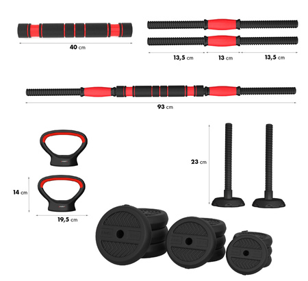 HMS Zestaw Sztangielki Regulowane Hantle Kettlebell Sztanga 20 kg
