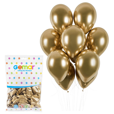 Balony Lateksowe Złote Klasyczne Chromowane Na Ślub Wesele 33 cm - 50 szt.