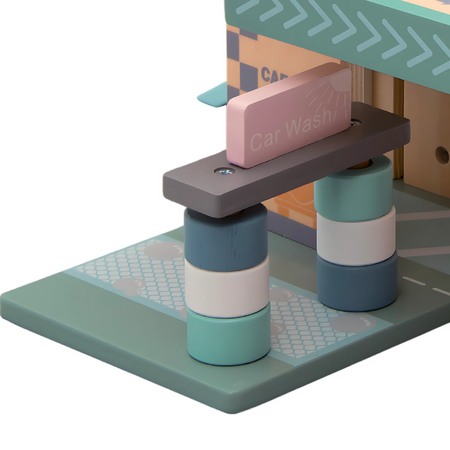 Drewniany Parking Piętrowy Garaż Z Windą i Stacją + Samochodziki Merkan